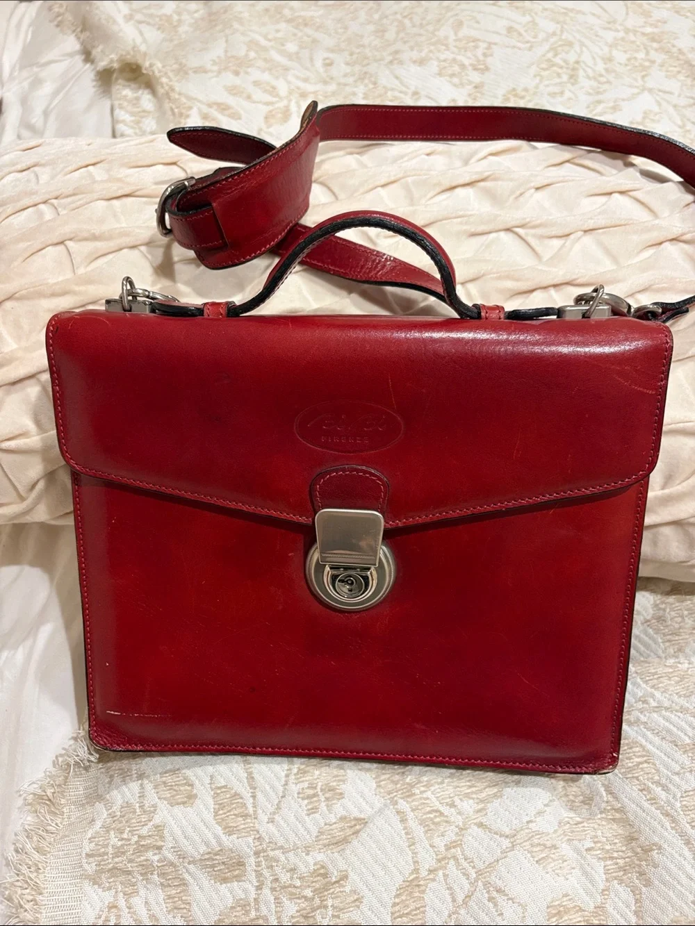 Leather Key-Style Phone Charm in Red
